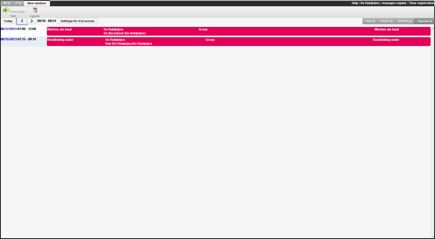 Agenda per activiteit bekeken
